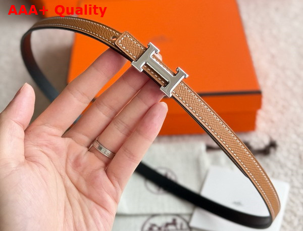 Hermes Mini 5382 Belt Buckle Reversible Leather Strap 13mm Noir Gold Replica