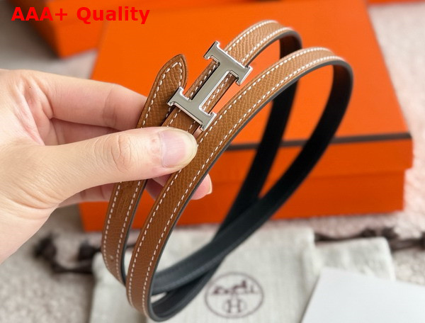 Hermes Mini 5382 Belt Buckle Reversible Leather Strap 13mm Noir Gold Replica