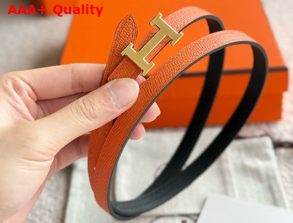 Hermes Mini 5382 Belt Buckle Reversible Leather Strap 13mm Noir Orange Replica