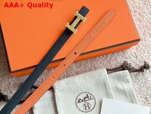 Hermes Mini 5382 Belt Buckle Reversible Leather Strap 13mm Noir Orange Replica