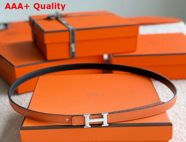 Hermes Mini 5382 Belt Buckle Reversible Leather Strap 13mm Noir Orange Replica