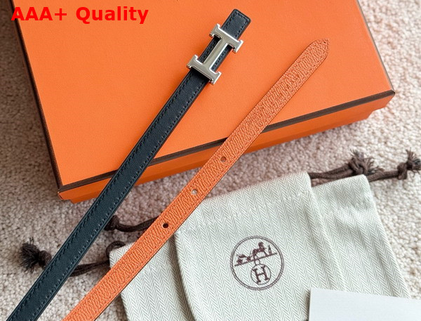 Hermes Mini 5382 Belt Buckle Reversible Leather Strap 13mm Noir Orange Replica
