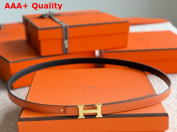 Hermes Mini 5382 Belt Buckle Reversible Leather Strap 13mm Noir Orange Replica