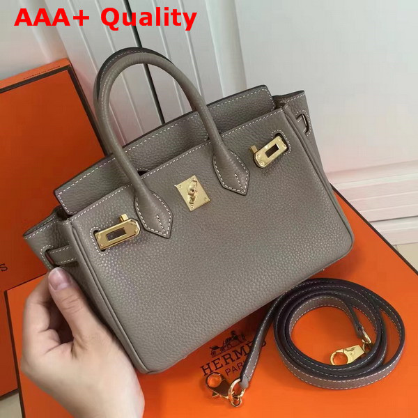 Hermes Mini Birkin Bag in Grey with Shoulder Strap Replica