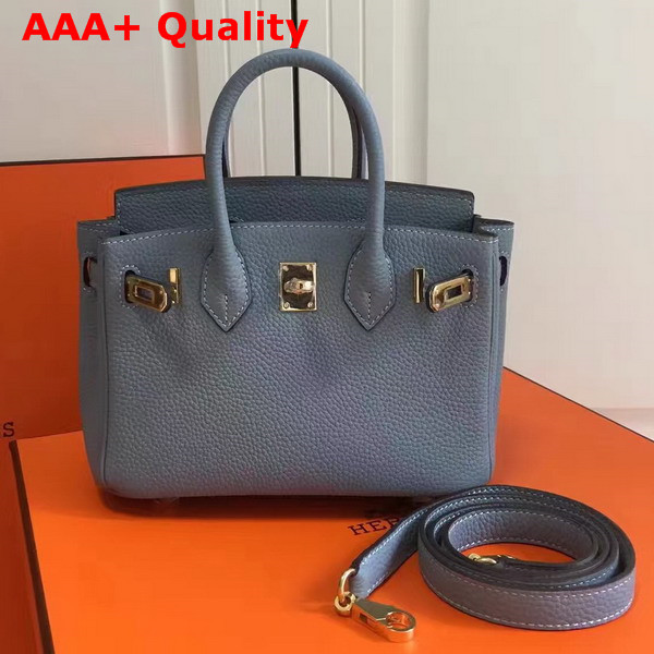 Hermes Mini Birkin Bag in Light Blue with Shoulder Strap Replica