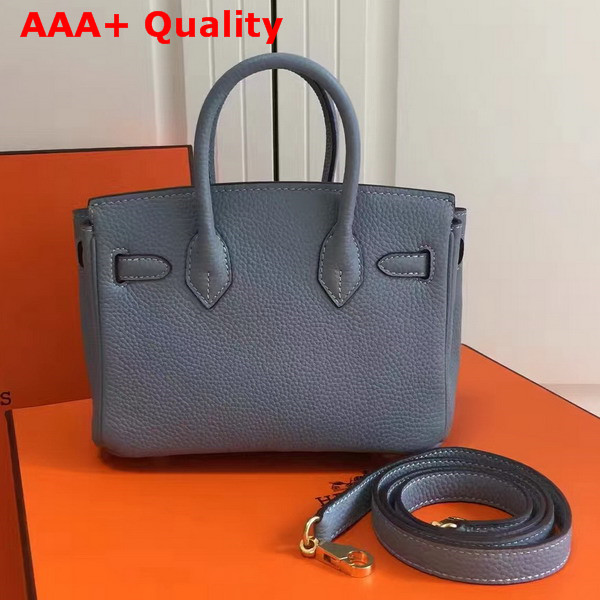 Hermes Mini Birkin Bag in Light Blue with Shoulder Strap Replica