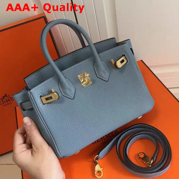 Hermes Mini Birkin Bag in Light Blue with Shoulder Strap Replica