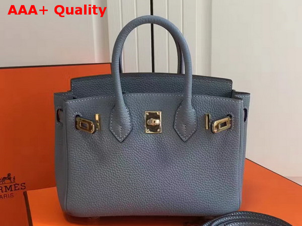 Hermes Mini Birkin Bag in Light Blue with Shoulder Strap Replica