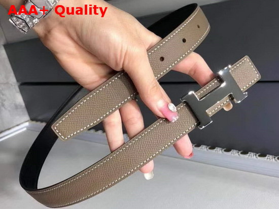 Hermes Mini Constance Belt Buckle Reversible Leather Strap 24mm in Epsom Calfskin Grey and Black Replica