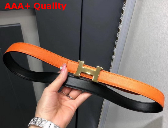 Hermes Mini Constance Belt Buckle Reversible Leather Strap 24mm in Epsom Calfskin Orange and Black Replica