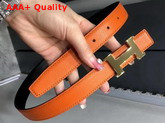 Hermes Mini Constance Belt Buckle Reversible Leather Strap 24mm in Epsom Calfskin Orange and Black Replica