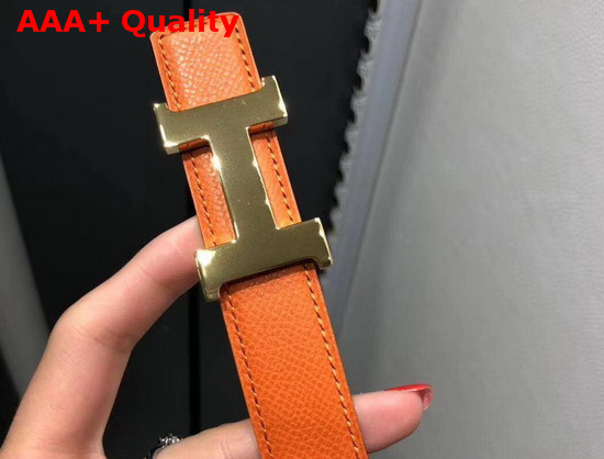 Hermes Mini Constance Belt Buckle Reversible Leather Strap 24mm in Epsom Calfskin Orange and Black Replica