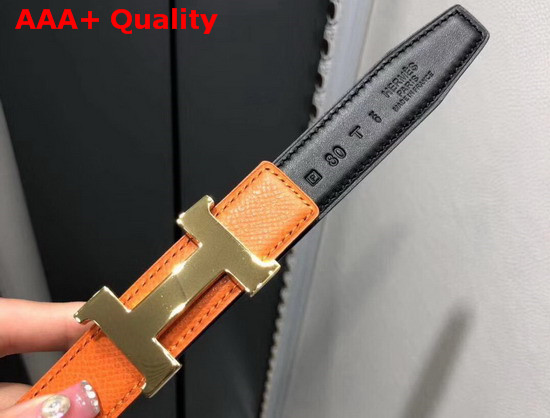 Hermes Mini Constance Belt Buckle Reversible Leather Strap 24mm in Epsom Calfskin Orange and Black Replica