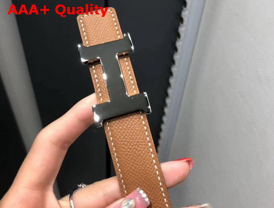 Hermes Mini Constance Belt Buckle Reversible Leather Strap 24mm in Epsom Calfskin Tan and Black Replica