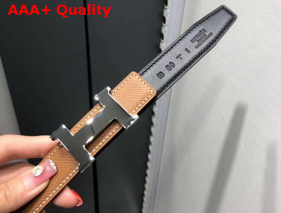 Hermes Mini Constance Belt Buckle Reversible Leather Strap 24mm in Epsom Calfskin Tan and Black Replica