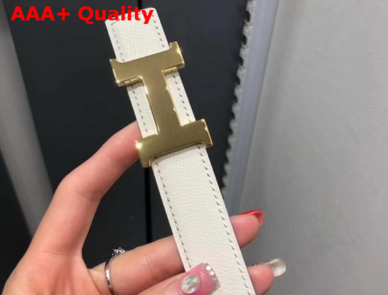 Hermes Mini Constance Belt Buckle Reversible Leather Strap 24mm in Epsom Calfskin White and Grey Replica