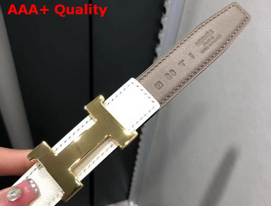 Hermes Mini Constance Belt Buckle Reversible Leather Strap 24mm in Epsom Calfskin White and Grey Replica