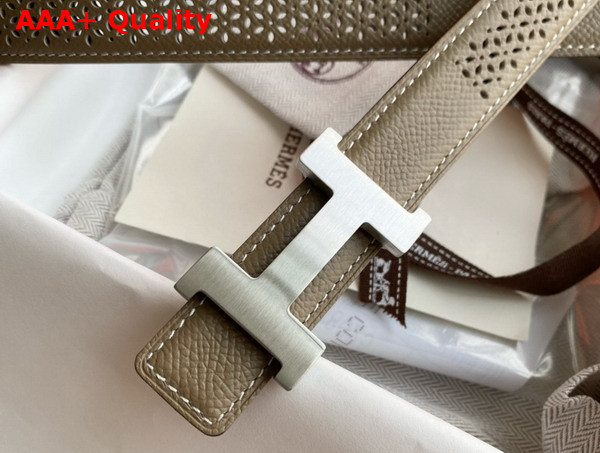 Hermes Mini Constance Martelee Belt Buckle Reversible Leather Strap 24mm Grey and Black Perforated Leather Replica