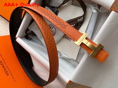 Hermes Mini Constance Martelee Belt Buckle Reversible Leather Strap 24mm Orange and Black Perforated Leather Replica