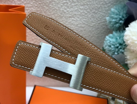 Hermes Mini Constance Martelee Belt Buckle Reversible Leather Strap 24mm Tan Replica