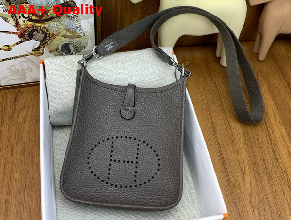 Hermes Mini Evelyn Bag in Dark Grey Taurillon Clemence Leather Replica