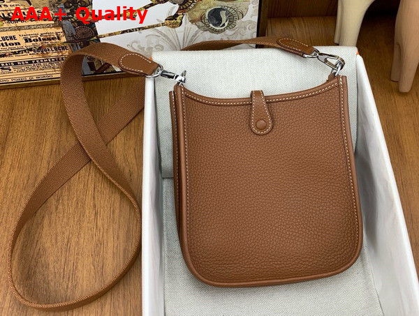 Hermes Mini Evelyn Bag in Gold Brown Taurillon Clemence Leather Replica