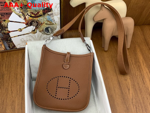 Hermes Mini Evelyn Bag in Gold Brown Taurillon Clemence Leather Replica