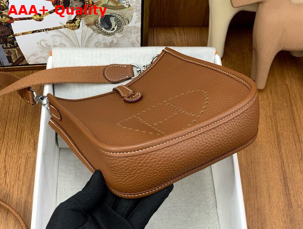 Hermes Mini Evelyn Bag in Gold Brown Taurillon Clemence Leather Replica