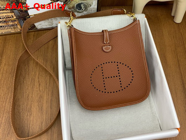 Hermes Mini Evelyn Bag in Gold Brown Taurillon Clemence Leather Replica