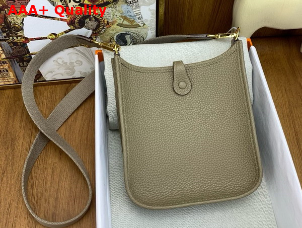 Hermes Mini Evelyn Bag in Travertine Taurillon Clemence Leather Replica
