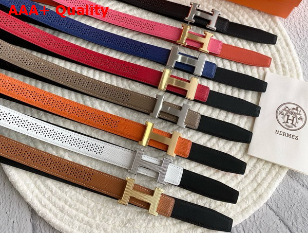 Hermes Mini H Belt Buckle Reversible Leather Strap 24mm Black Perforated Leather Replica