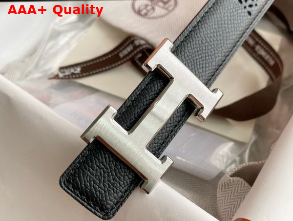 Hermes Mini H Belt Buckle Reversible Leather Strap 24mm Black Perforated Leather Replica