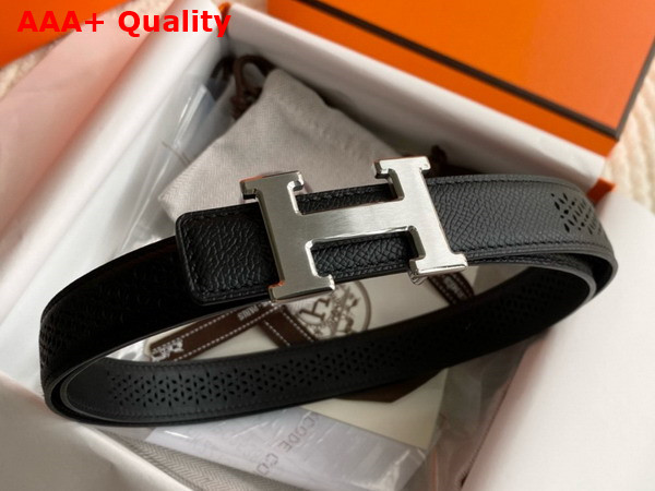 Hermes Mini H Belt Buckle Reversible Leather Strap 24mm Black Perforated Leather Replica
