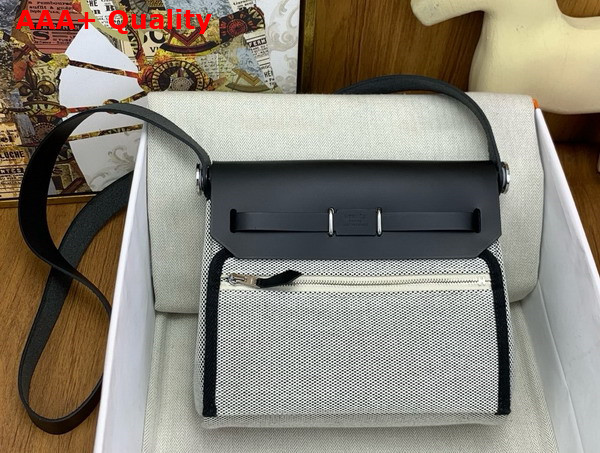 Hermes Mini Herbag in Beige Canvas and Black Calfskin Replica