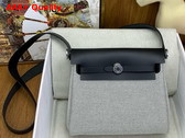 Hermes Mini Herbag in Beige Canvas and Black Calfskin Replica