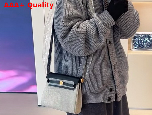 Hermes Mini Herbag in Beige Canvas and Black Calfskin Replica