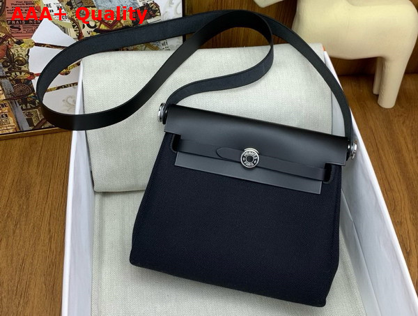 Hermes Mini Herbag in Black Canvas and Calfskin Replica