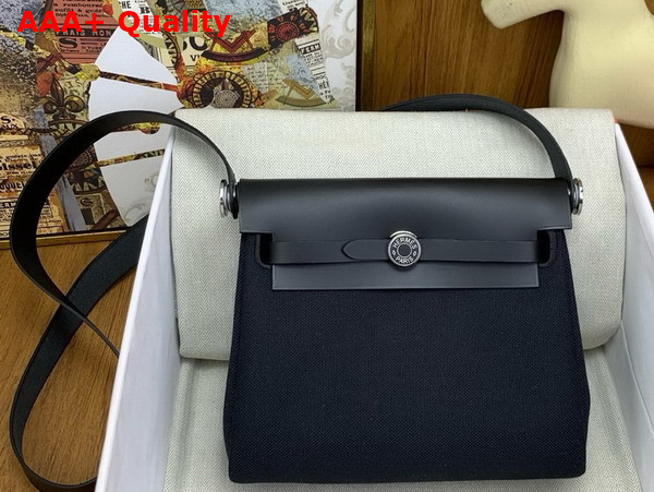 Hermes Mini Herbag in Black Canvas and Calfskin Replica