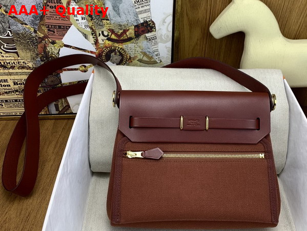 Hermes Mini Herbag in Burgundy Canvas and Calfskin Replica