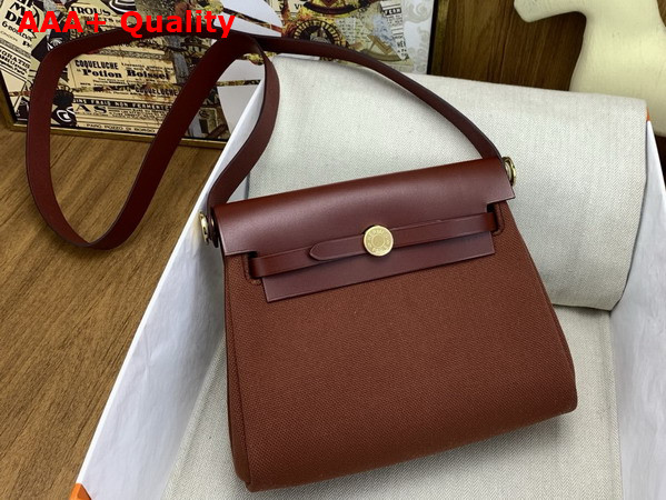 Hermes Mini Herbag in Burgundy Canvas and Calfskin Replica