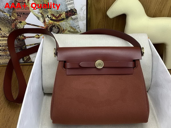 Hermes Mini Herbag in Burgundy Canvas and Calfskin Replica