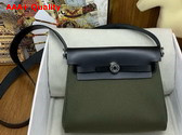Hermes Mini Herbag in Dark Green Canvas and Black Calfskin Replica