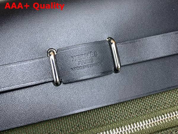 Hermes Mini Herbag in Dark Green Canvas and Black Calfskin Replica