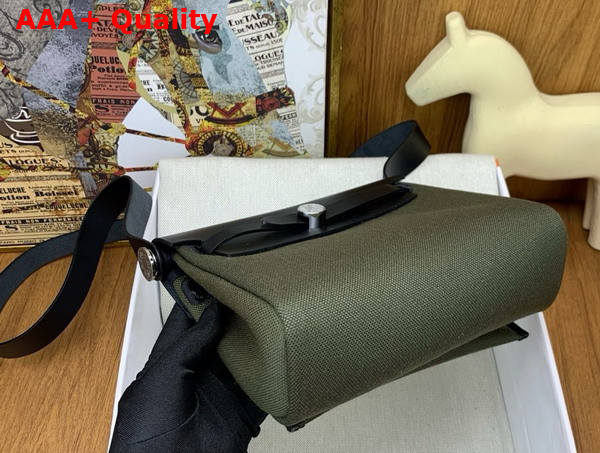 Hermes Mini Herbag in Dark Green Canvas and Black Calfskin Replica