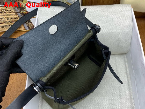 Hermes Mini Herbag in Dark Green Canvas and Black Calfskin Replica