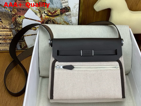 Hermes Mini Herbag in Ecru Canvas and Dark Brown Calfskin Replica