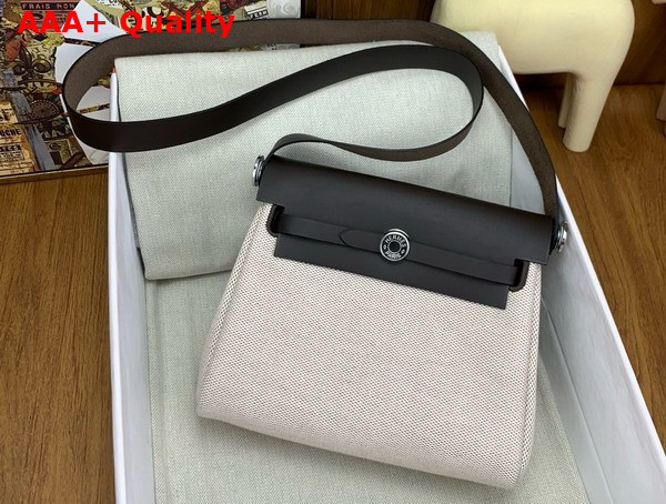 Hermes Mini Herbag in Ecru Canvas and Dark Brown Calfskin Replica