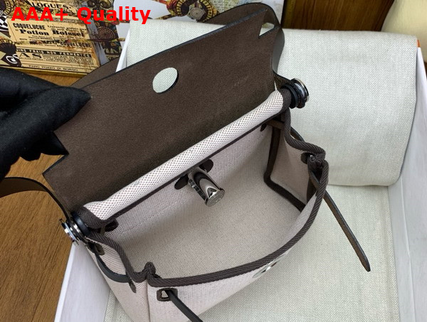 Hermes Mini Herbag in Ecru Canvas and Dark Brown Calfskin Replica