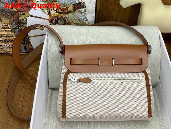 Hermes Mini Herbag in Ecru Canvas and Tan Calfskin Replica