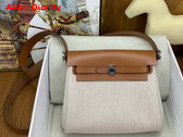 Hermes Mini Herbag in Ecru Canvas and Tan Calfskin Replica